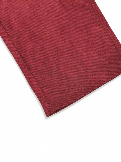 Mens Corduroy Trousers Elastic Waist Straight Leg Casual Cord Pants UK - Waistband Detail - QHA UK