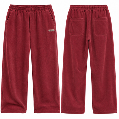Mens Corduroy Trousers Elastic Waist Straight Leg Casual Cord Pants UK - Waistband Detail - QHA UK