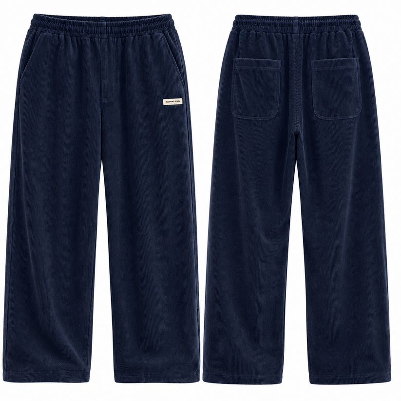Mens Corduroy Trousers Elastic Waist Straight Leg Casual Cord Pants UK - Waistband Detail - QHA UK