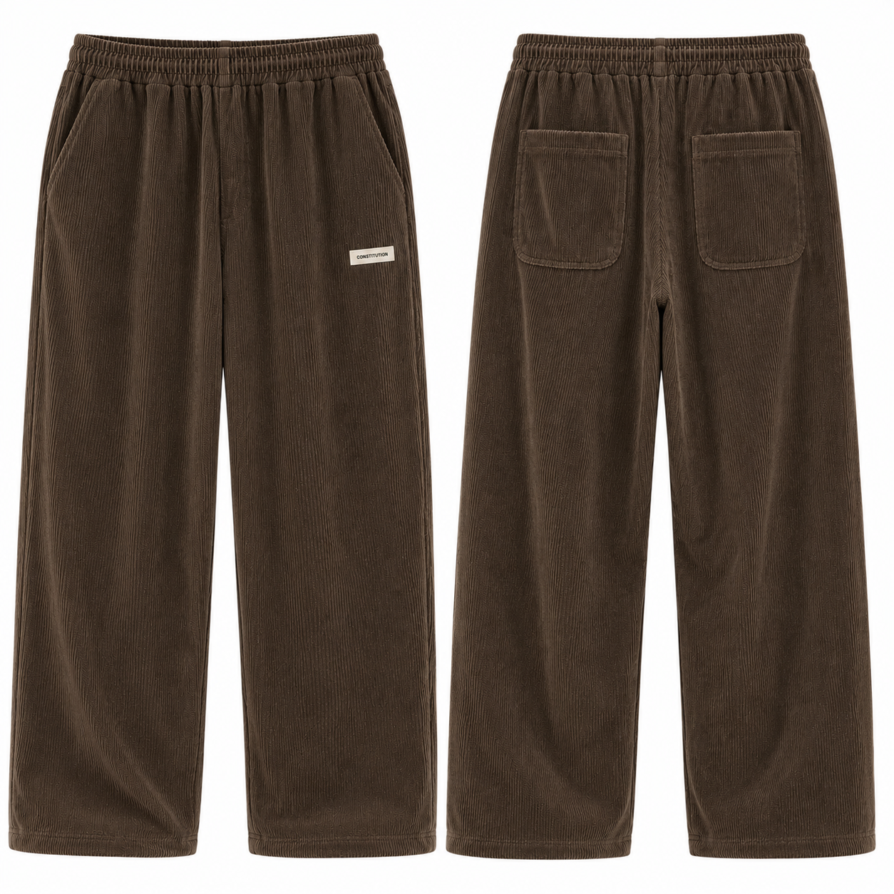 Mens Corduroy Trousers Elastic Waist Straight Leg Casual Cord Pants UK - Waistband Detail - QHA UK