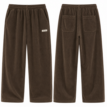 Mens Corduroy Trousers Elastic Waist Straight Leg Casual Cord Pants UK - Waistband Detail - QHA UK