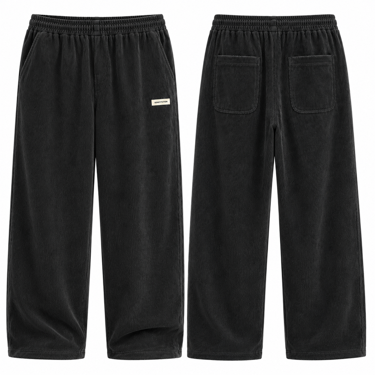Mens Corduroy Trousers Elastic Waist Straight Leg Casual Cord Pants UK - Waistband Detail - QHA UK