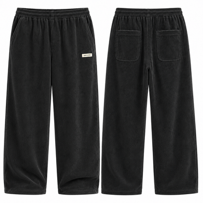 Mens Corduroy Trousers Elastic Waist Straight Leg Casual Cord Pants UK - Waistband Detail - QHA UK