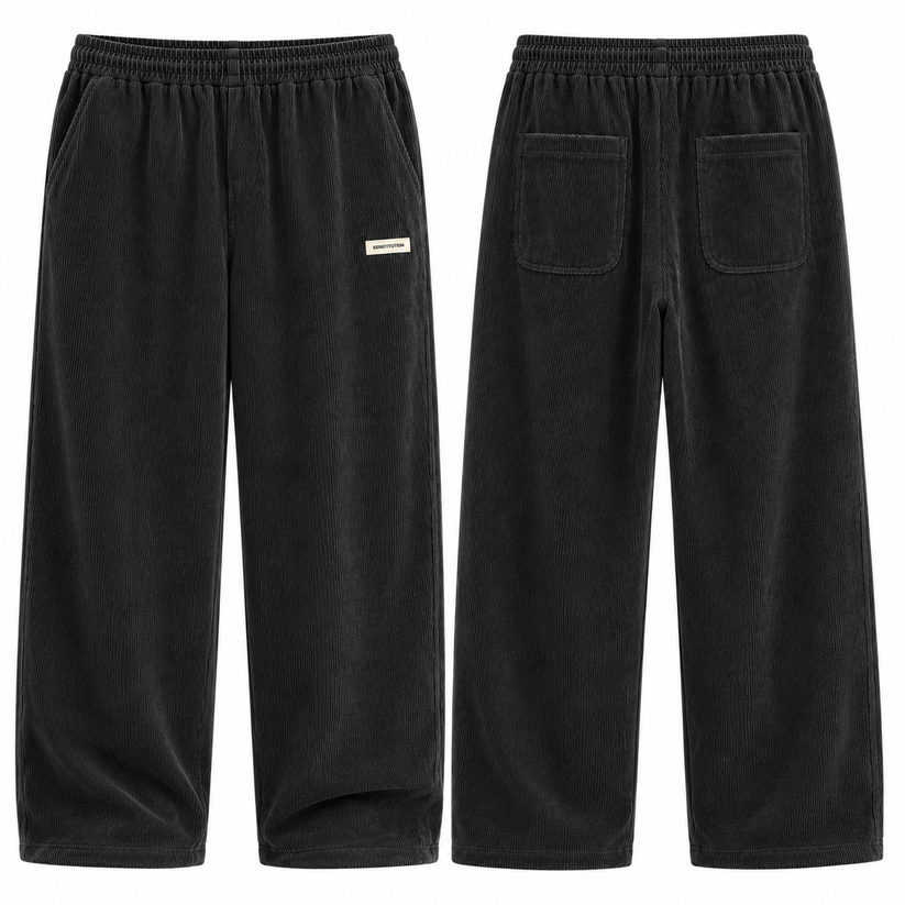 Mens Corduroy Trousers Elastic Waist Straight Leg Casual Cord Pants UK - Waistband Detail - QHA UK