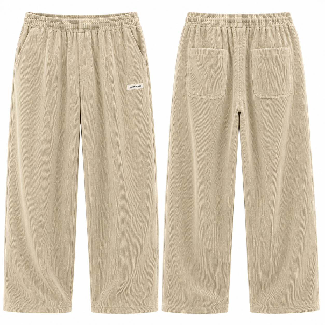 Mens Corduroy Trousers Elastic Waist Straight Leg Casual Cord Pants UK - Waistband Detail - QHA UK