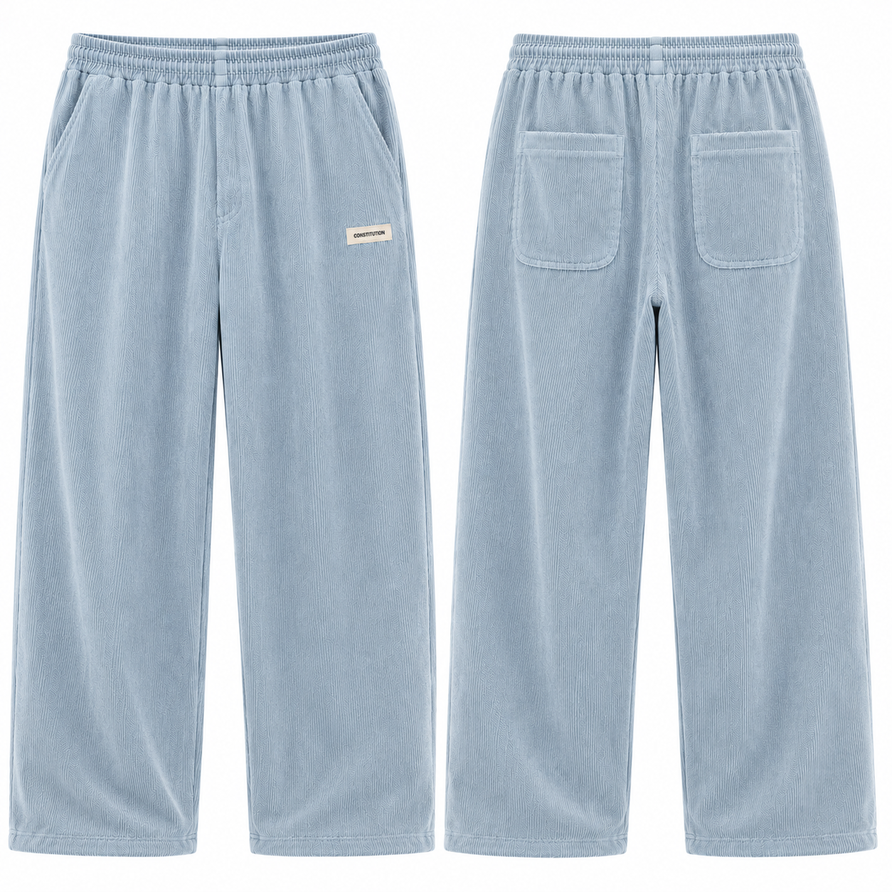 Mens Corduroy Trousers Elastic Waist Straight Leg Casual Cord Pants UK - Waistband Detail - QHA UK