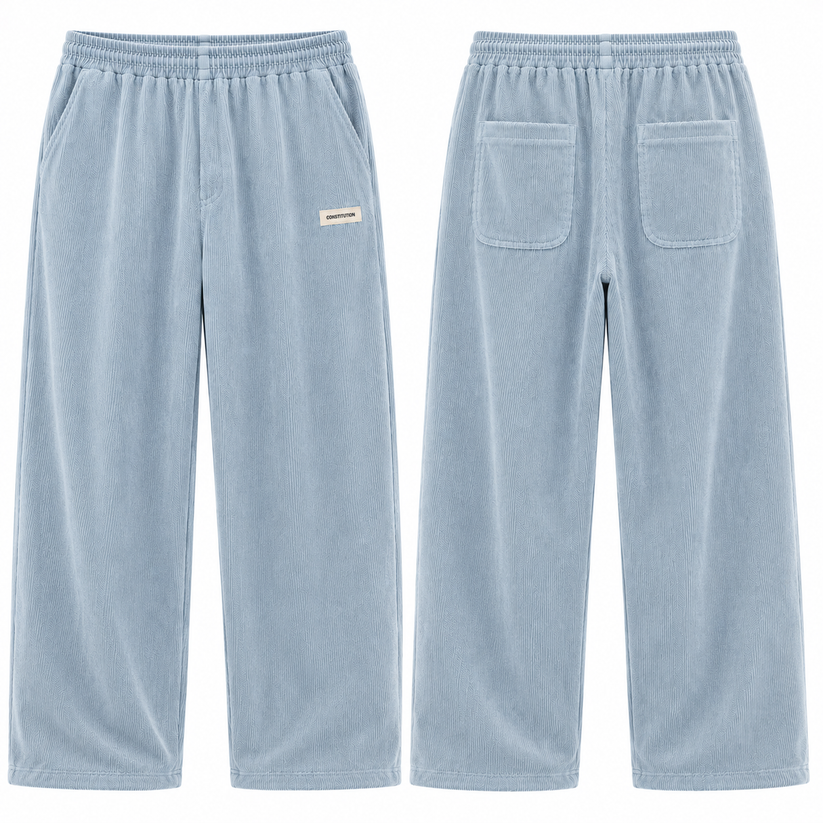 Mens Corduroy Trousers Elastic Waist Straight Leg Casual Cord Pants UK - Waistband Detail - QHA UK