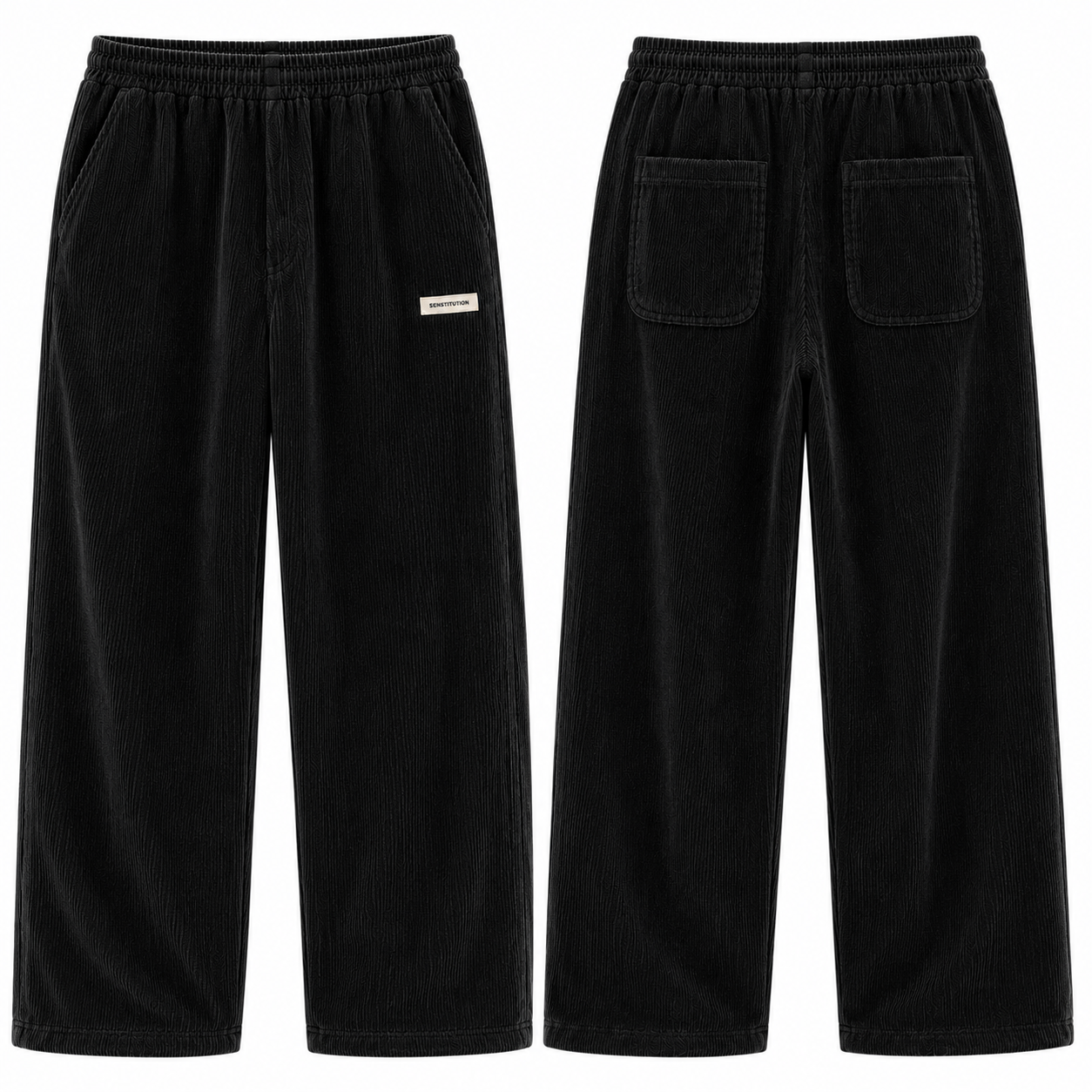 Mens Corduroy Trousers Elastic Waist Straight Leg Casual Cord Pants UK - Waistband Detail - QHA UK