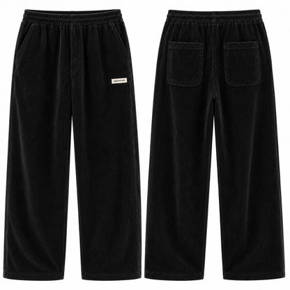 Mens Corduroy Trousers Elastic Waist Straight Leg Casual Cord Pants UK - Waistband Detail - QHA UK