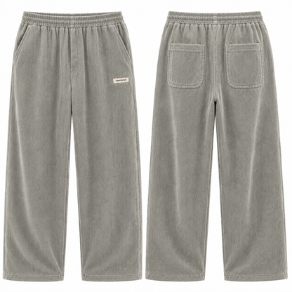 Mens Corduroy Trousers Elastic Waist Straight Leg Casual Cord Pants UK - Waistband Detail - QHA UK