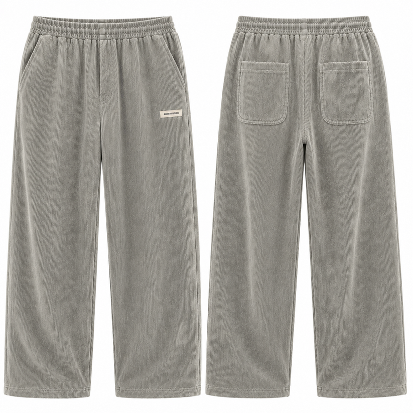 Mens Corduroy Trousers Elastic Waist Straight Leg Casual Cord Pants UK - Waistband Detail - QHA UK
