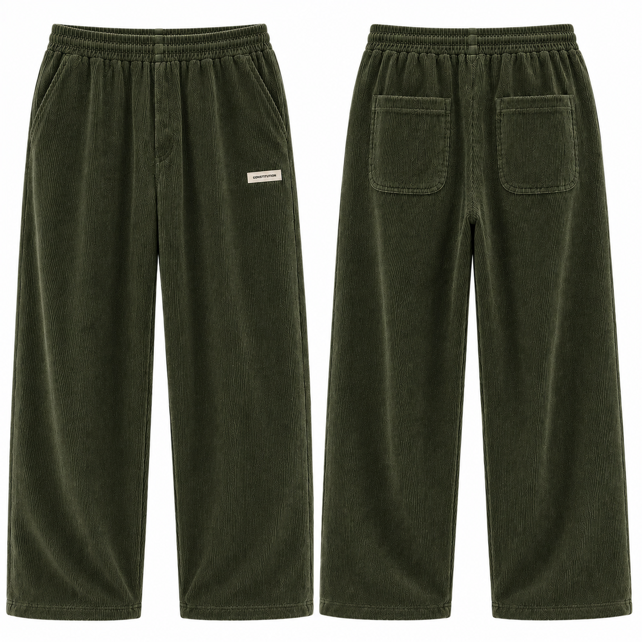 Mens Corduroy Trousers Elastic Waist Straight Leg Casual Cord Pants UK - Waistband Detail - QHA UK