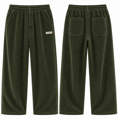 Mens Corduroy Trousers Elastic Waist Straight Leg Casual Cord Pants UK - Waistband Detail - QHA UK