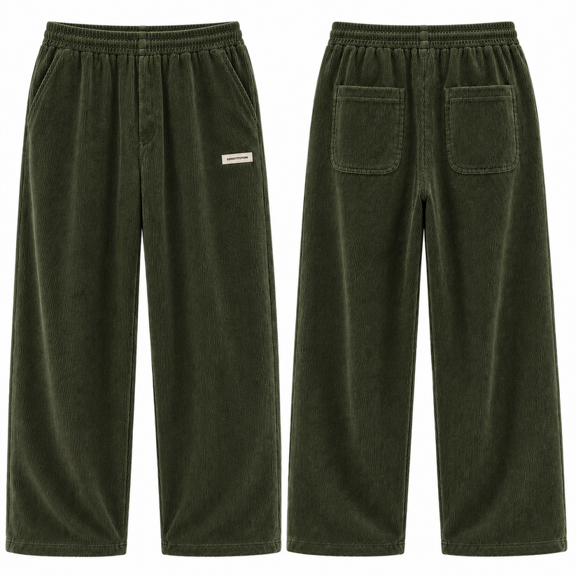 Mens Corduroy Trousers Elastic Waist Straight Leg Casual Cord Pants UK - Waistband Detail - QHA UK