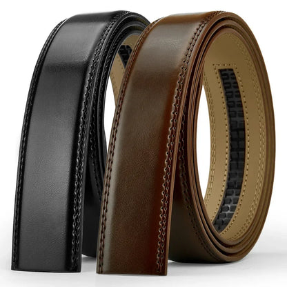 Mens Genuine Leather Belt Strap No Buckle 3.5cm Replacement Black Brow - QHA UK