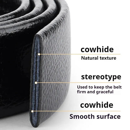 Mens Genuine Leather Belt Strap No Buckle 3.5cm Replacement Black Brow - Buckle Detail - QHA UK