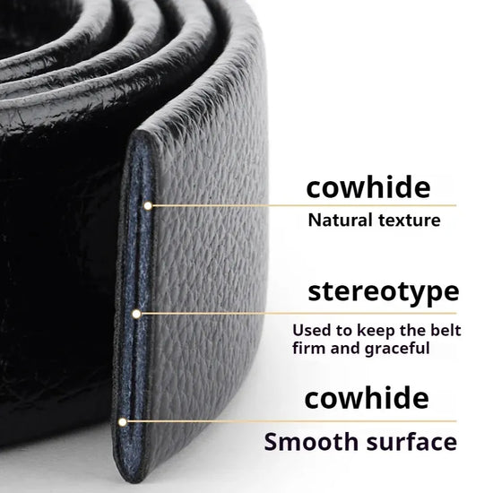 Mens Genuine Leather Belt Strap No Buckle 3.5cm Replacement Black Brow - Buckle Detail - QHA UK