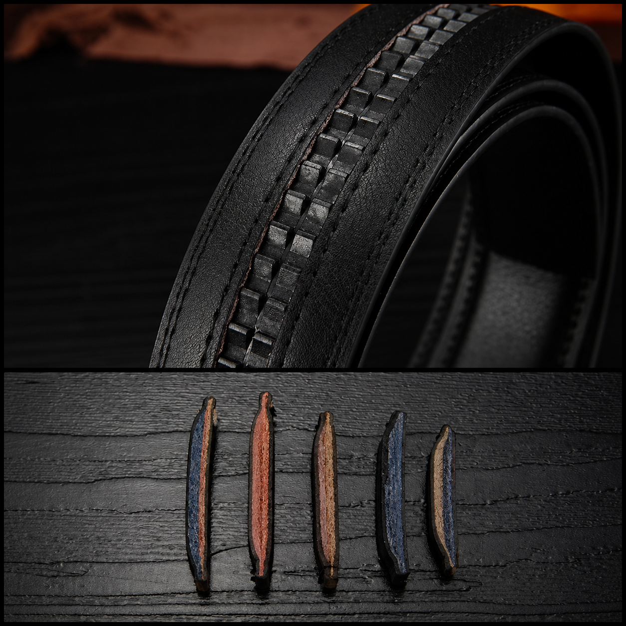 Mens Genuine Leather Belt Strap No Buckle 3.5cm Replacement Black Brow - Buckle Detail - QHA UK