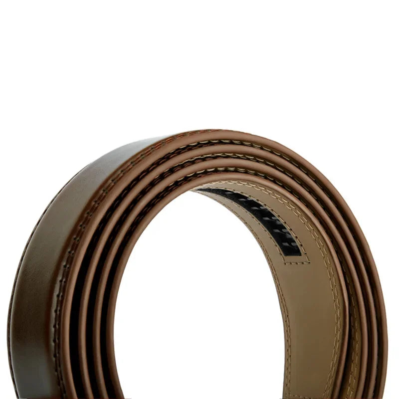 Mens Genuine Leather Belt Strap No Buckle 3.5cm Replacement Black Brow - Buckle Detail - QHA UK