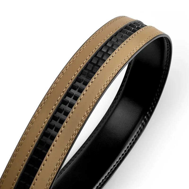 Mens Genuine Leather Belt Strap No Buckle 3.5cm Replacement Black Brow - Buckle Detail - QHA UK