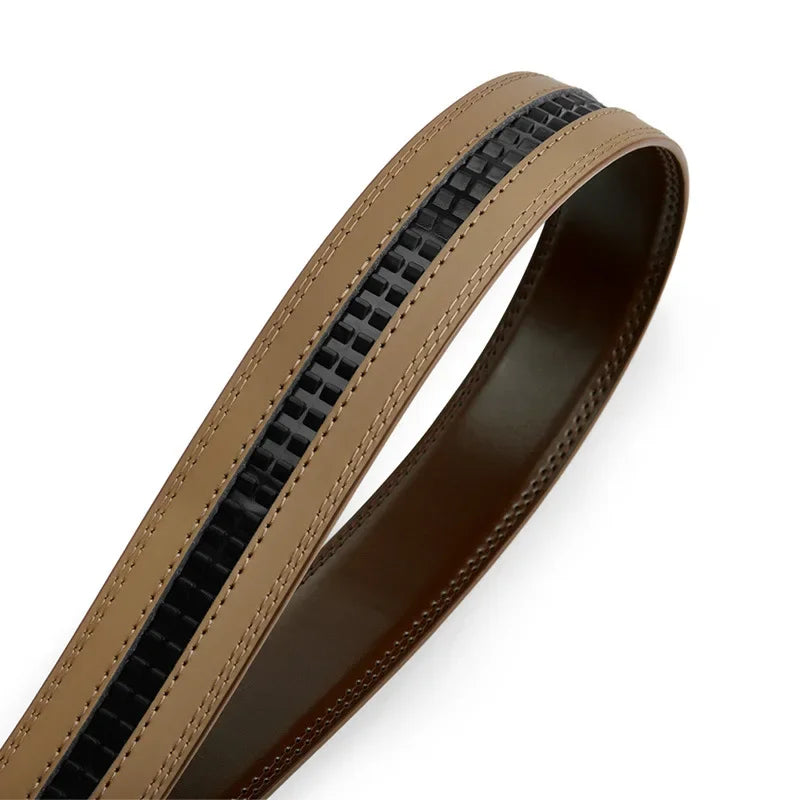 Mens Genuine Leather Belt Strap No Buckle 3.5cm Replacement Black Brow - Buckle Detail - QHA UK