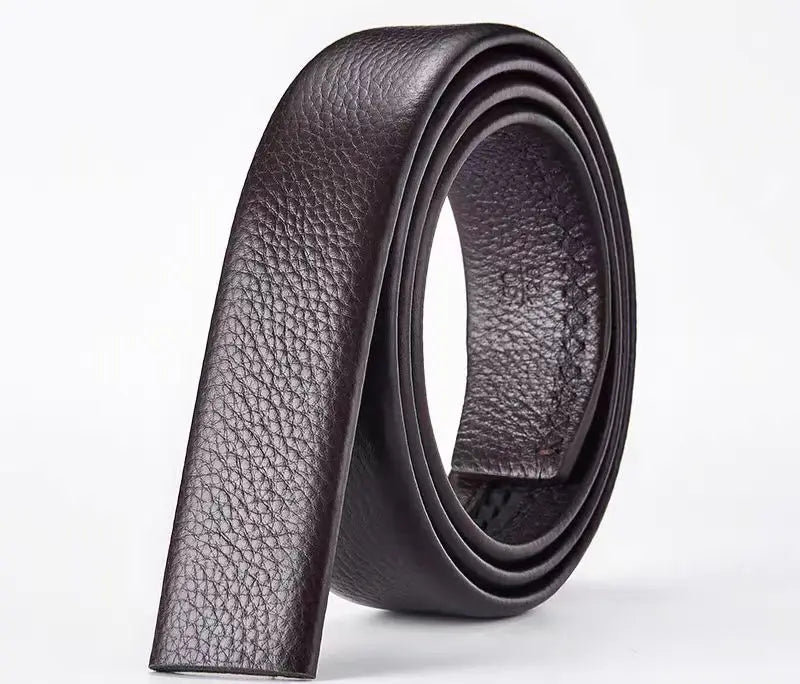 Mens Genuine Leather Belt Strap No Buckle 3.5cm Replacement Black Brow - Buckle Detail - QHA UK