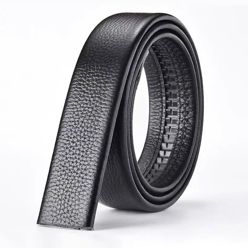Mens Genuine Leather Belt Strap No Buckle 3.5cm Replacement Black Brow - Buckle Detail - QHA UK