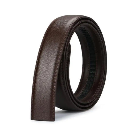 Mens Genuine Leather Belt Strap No Buckle 3.5cm Replacement Black Brow - Buckle Detail - QHA UK