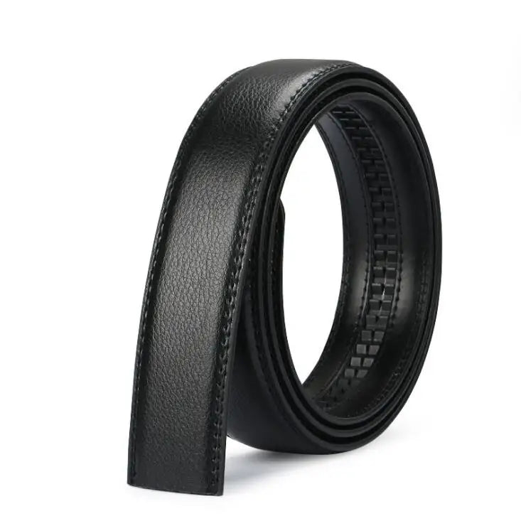 Mens Genuine Leather Belt Strap No Buckle 3.5cm Replacement Black Brow - Buckle Detail - QHA UK