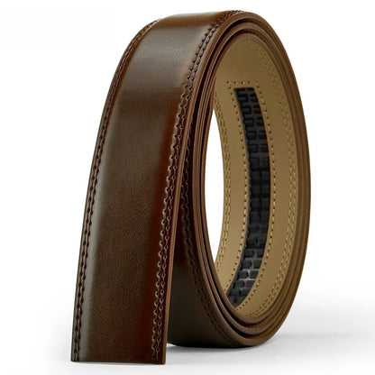 Mens Genuine Leather Belt Strap No Buckle 3.5cm Replacement Black Brow - Buckle Detail - QHA UK