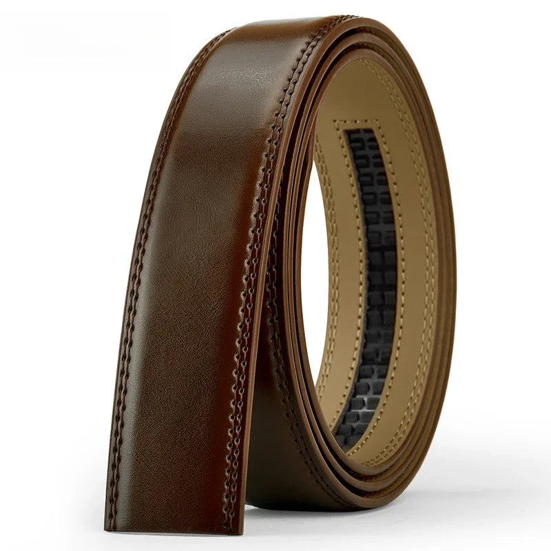Mens Genuine Leather Belt Strap No Buckle 3.5cm Replacement Black Brow - Buckle Detail - QHA UK
