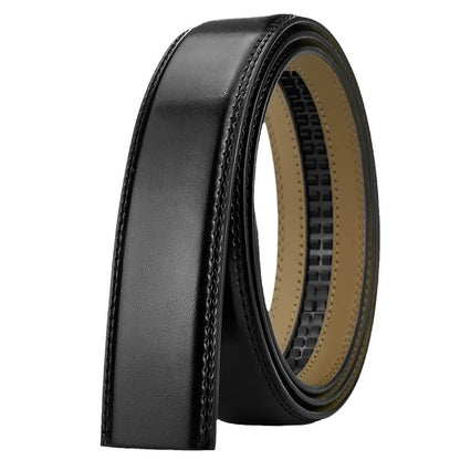 Mens Genuine Leather Belt Strap No Buckle 3.5cm Replacement Black Brow - Buckle Detail - QHA UK