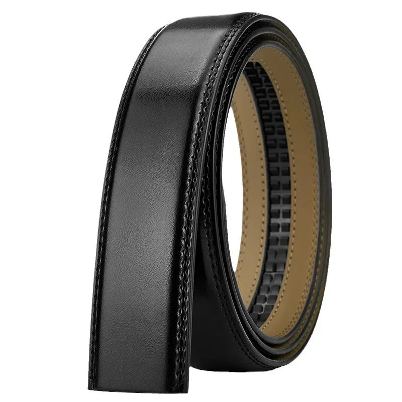 Mens Genuine Leather Belt Strap No Buckle 3.5cm Replacement Black Brow - Buckle Detail - QHA UK