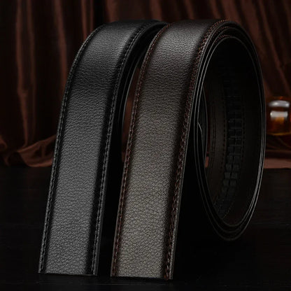 Mens Genuine Leather Ratchet Belt Automatic Buckle Business Black 3.5c - Buckle Detail - QHA UK