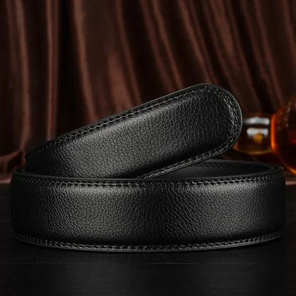 Mens Genuine Leather Ratchet Belt Automatic Buckle Business Black 3.5c - Buckle Detail - QHA UK