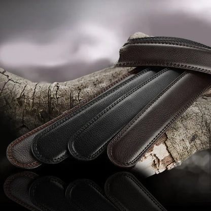 Mens Genuine Leather Ratchet Belt Automatic Buckle Business Black 3.5c - Buckle Detail - QHA UK