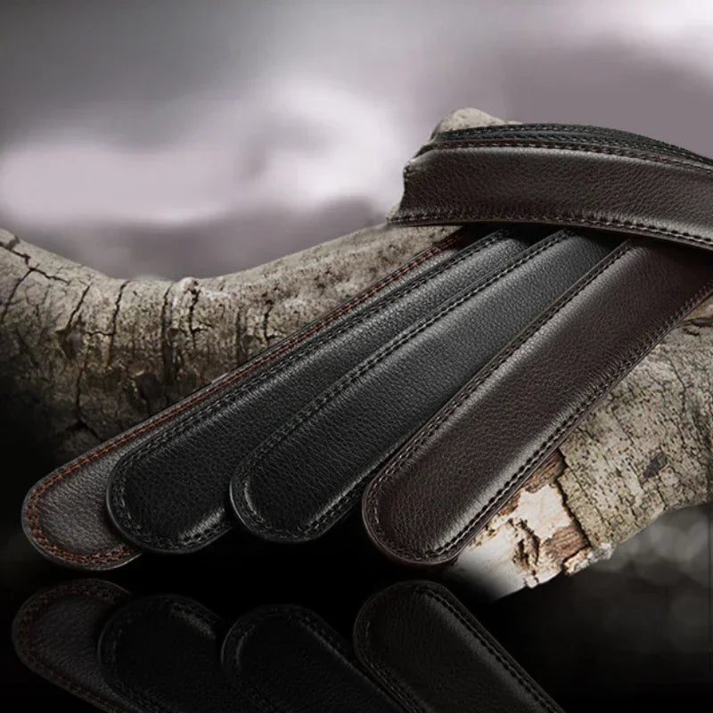 Mens Genuine Leather Ratchet Belt Automatic Buckle Business Black 3.5c - Buckle Detail - QHA UK