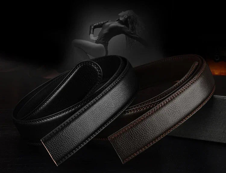Mens Genuine Leather Ratchet Belt Automatic Buckle Business Black 3.5c - Buckle Detail - QHA UK