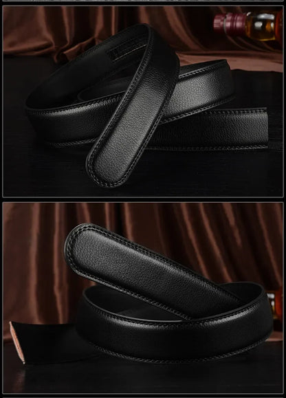 Mens Genuine Leather Ratchet Belt Automatic Buckle Business Black 3.5c - Buckle Detail - QHA UK