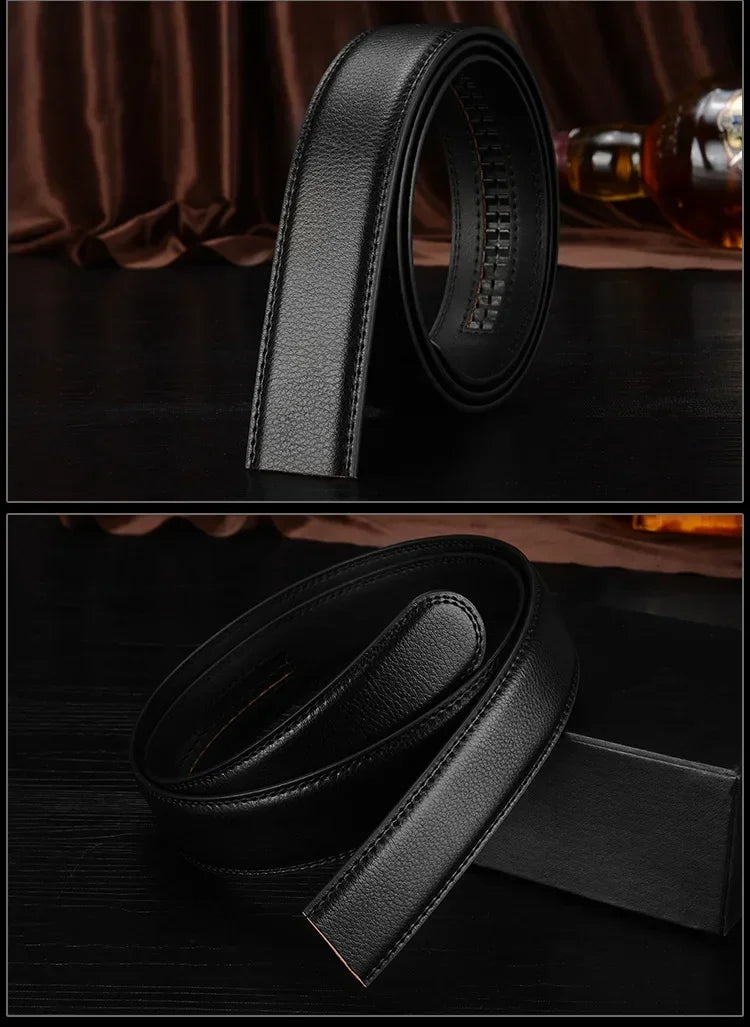 Mens Genuine Leather Ratchet Belt Automatic Buckle Business Black 3.5c - Buckle Detail - QHA UK