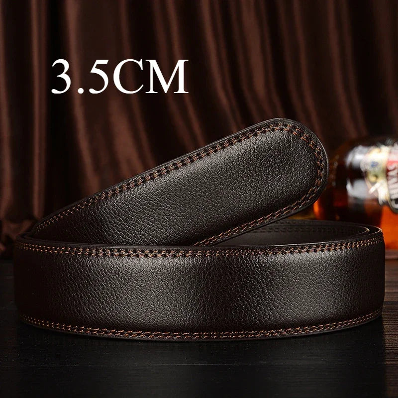 Mens Genuine Leather Ratchet Belt Automatic Buckle Business Black 3.5c - Buckle Detail - QHA UK