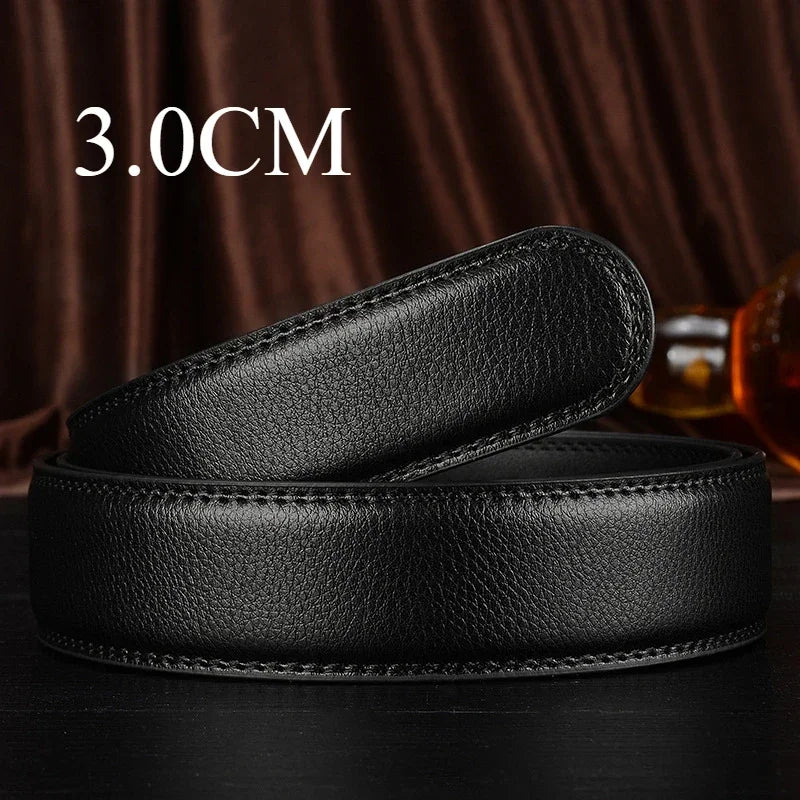 Mens Genuine Leather Ratchet Belt Automatic Buckle Business Black 3.5c - Buckle Detail - QHA UK
