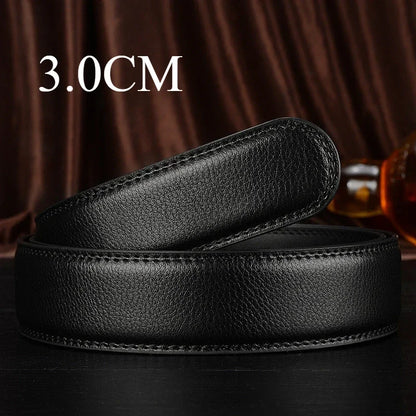Mens Genuine Leather Ratchet Belt Automatic Buckle Business Black 3.5c - Buckle Detail - QHA UK