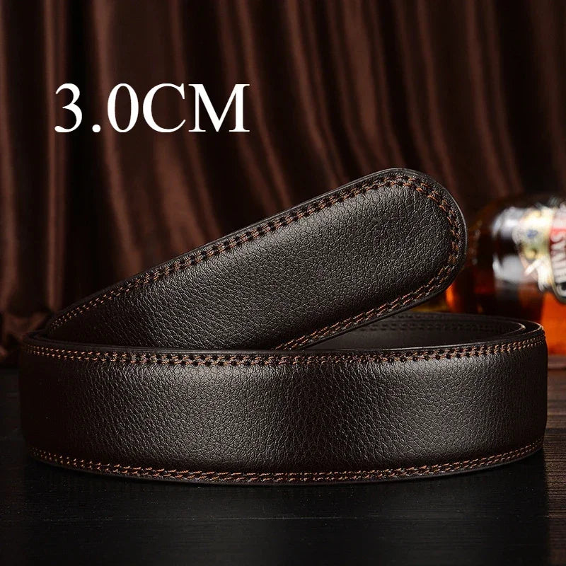 Mens Genuine Leather Ratchet Belt Automatic Buckle Business Black 3.5c - Buckle Detail - QHA UK