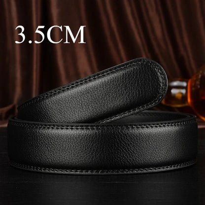 Mens Genuine Leather Ratchet Belt Automatic Buckle Business Black 3.5c - Buckle Detail - QHA UK