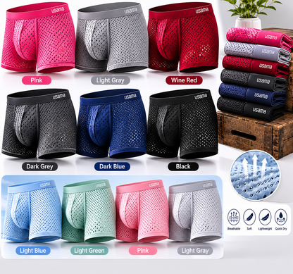 Mens Ice Silk Boxer Shorts Breathable Mesh Underwear Plus Size 4-Pack - QHA UK