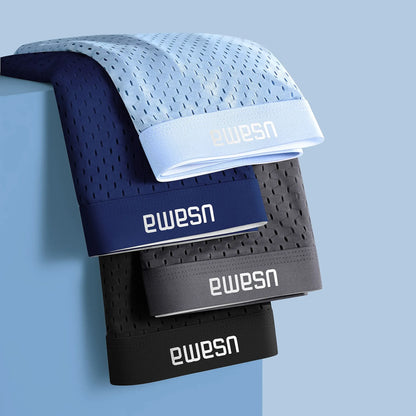 Mens Ice Silk Boxer Shorts Breathable Mesh Underwear Plus Size 4-Pack - Logo Detail - QHA UK