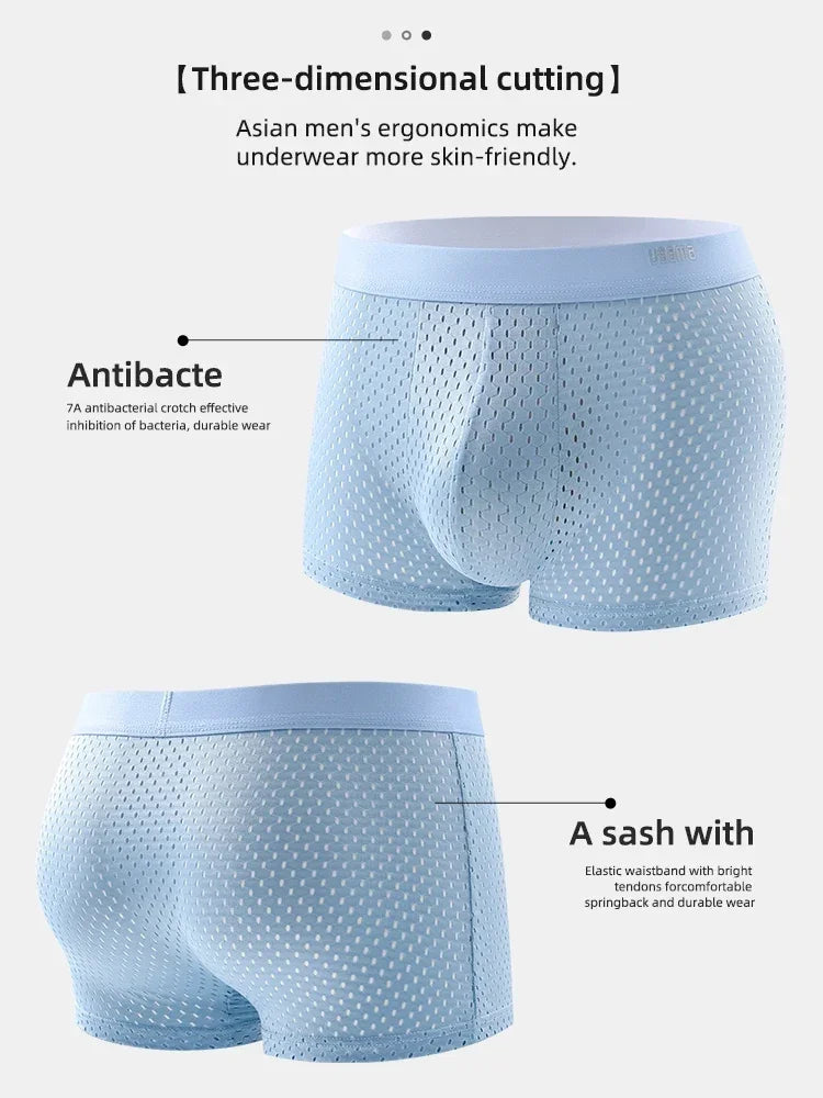 Mens Ice Silk Boxer Shorts Breathable Mesh Underwear Plus Size 4-Pack - QHA UK