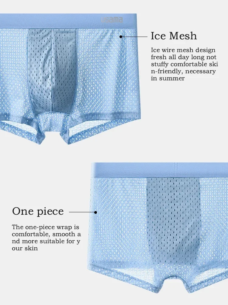 Mens Ice Silk Boxer Shorts Breathable Mesh Underwear Plus Size 4-Pack - QHA UK
