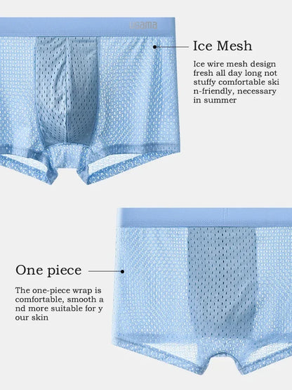 Mens Ice Silk Boxer Shorts Breathable Mesh Underwear Plus Size 4-Pack - QHA UK